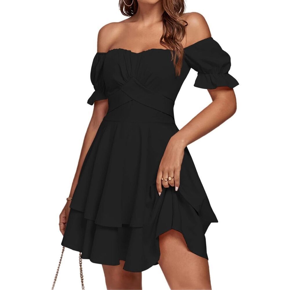 NEW Off Shoulder Tie Up Back Ruffle Romper Shorts L
